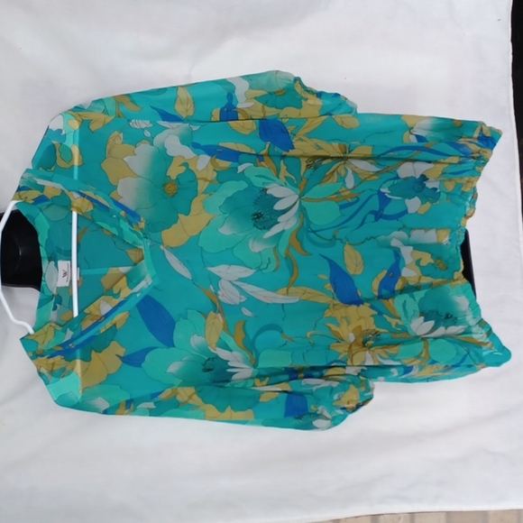 Chiffon blouse, semi-sheer,  mint/gold/white, Elastic bottom hem, Xlarge - Picture 1 of 7